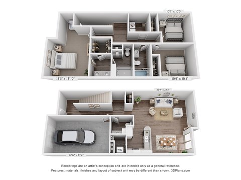 Floor plan for 3 beds, 2.5 baths, 2126 sqft